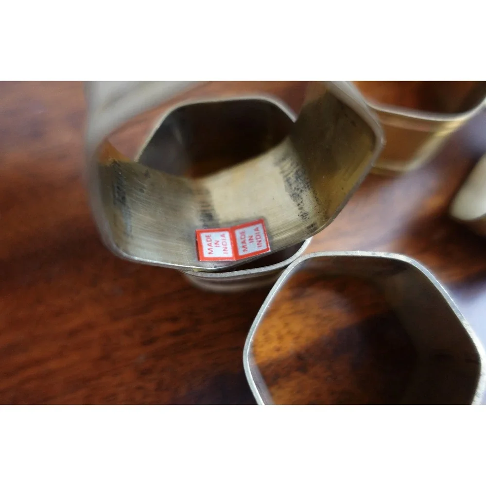 set of 6 vintage napkin ring‎ hexagonal shape brass